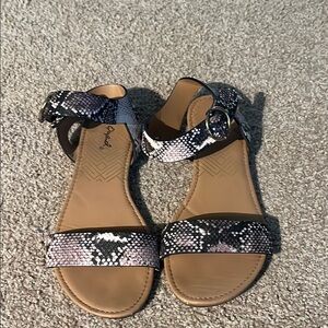 Qupid Black and Tan Sandals with Snake Print